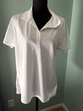 Sport-Tek Womens Dri-Fit White Athletic T-shirt, collared, V-Neck